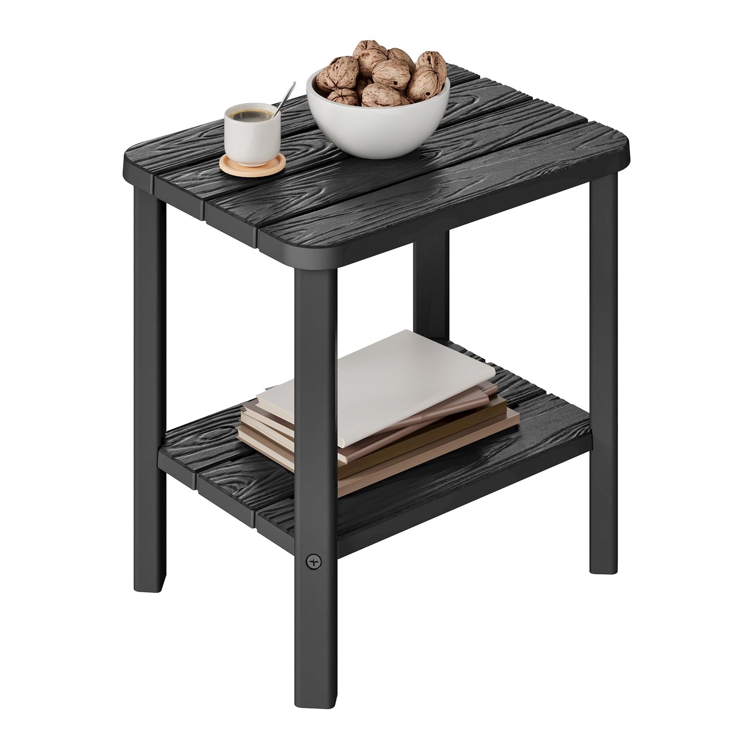 KAMABOKO Outdoor Side Table, 2-Tier Adirondack Square Patio Table, HDPE End Tables for Backyard Pool Porch Lawn, Easy Maintenance & Weather Resistant, Black