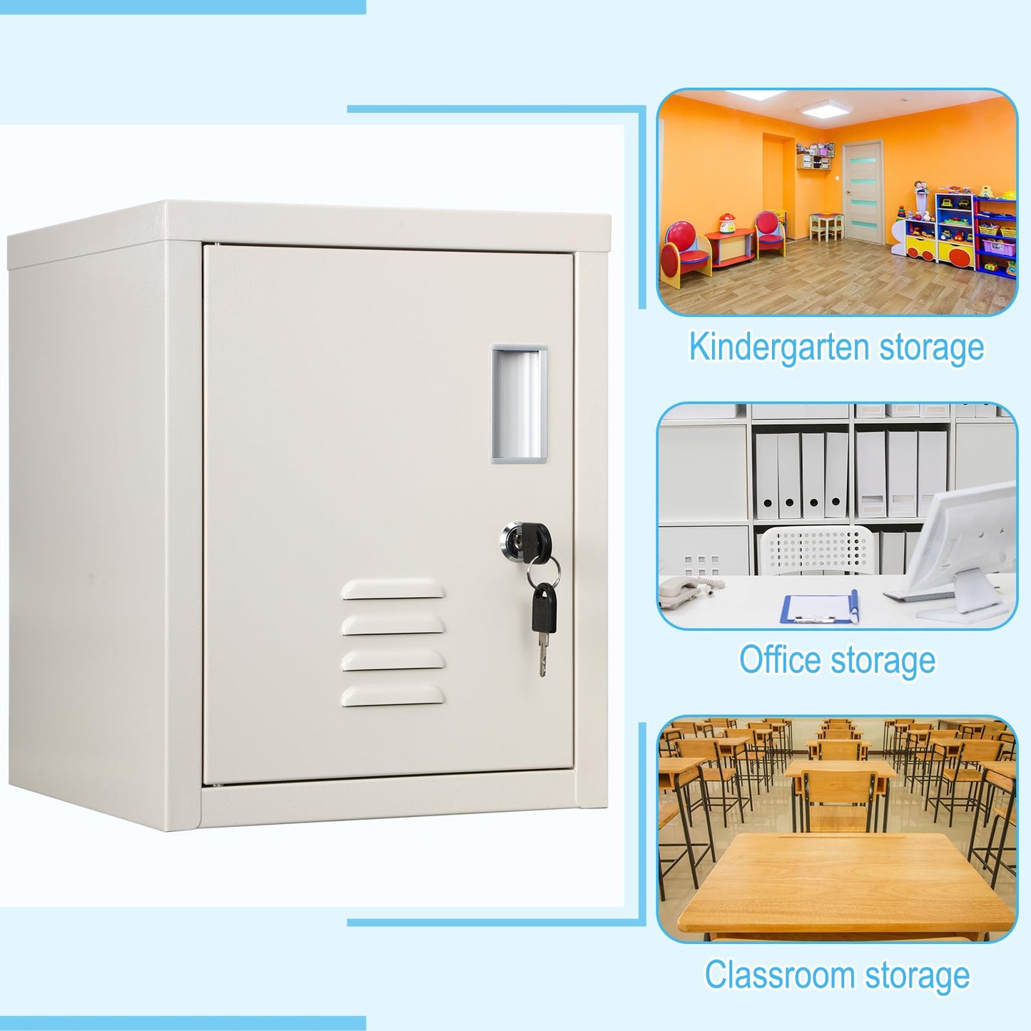Suzile Lockable Storage Cabinet Metal Lockable Steel Storage Cabinet Organizer Lockers for Employees Vertical Metal Cabinets End Side Table Steel Bedside with Shelf(White)
