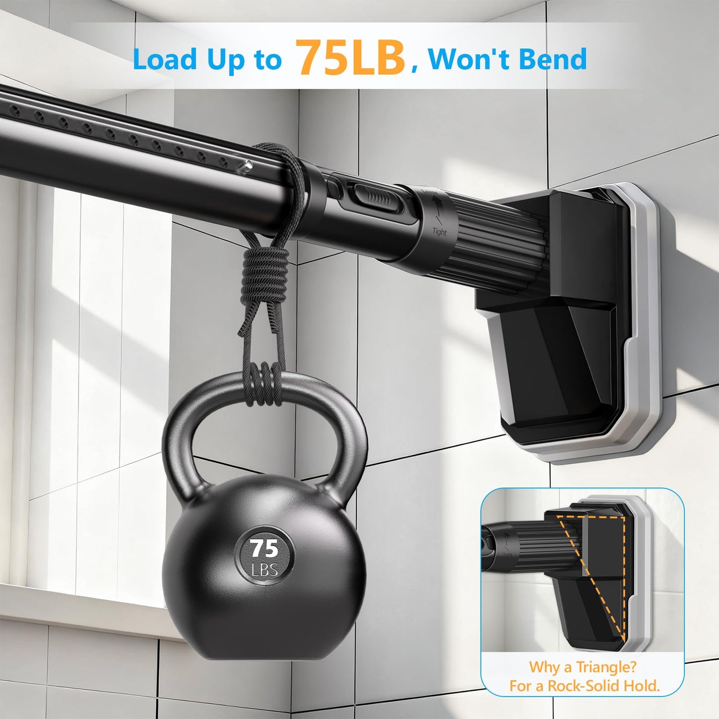 FADOTY Tension Curtain Rods No Drilling, Extra Long Tension Rod 41-139 Inch, Heavy Duty Shower Curtain Rod for Outdoor Patio Bathroom Windows Room Divider, Adjustable, Anti-Slip, No Rust, Black