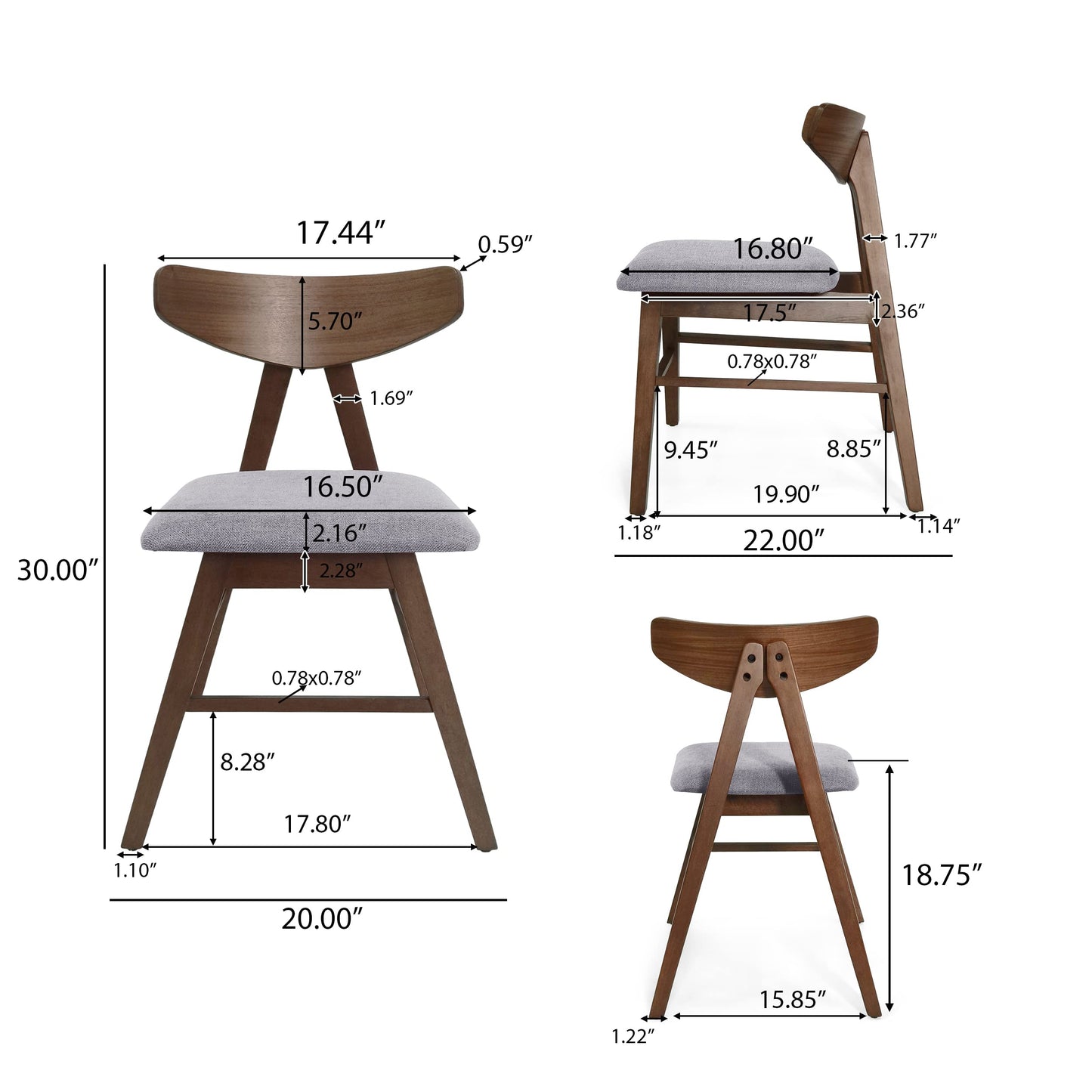 Christopher Knight Home Stocker Upholstered Dining Chairs - Dark Gray/Walnut (Set of 2)