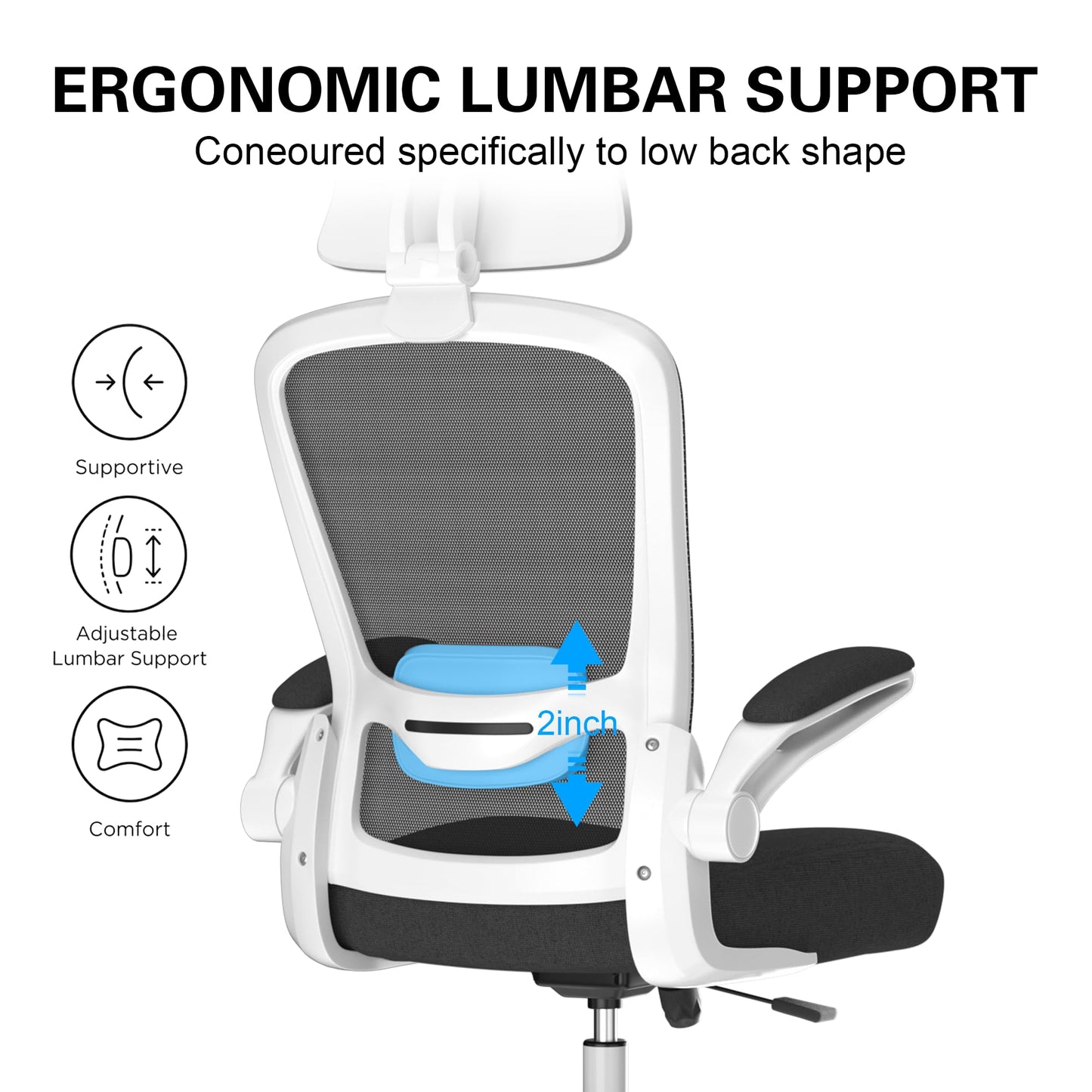 Mimoglad Office Chair, Comfy Desk Chair - High Back Ergonomic Computer Chair with Adjustable Lumbar Support & Headrest, Flip-up Armrests for Guitar Playing, Swivel Task Chair for Home and Office