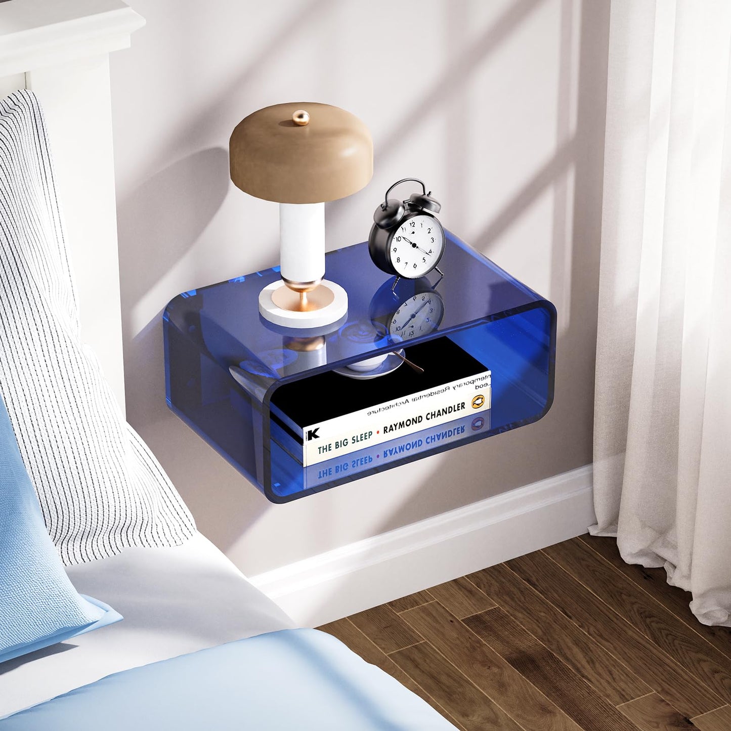 Acrylic Floating Nightstand, Bedside Table, Nightstand Shelf Wall Mounted Bedside Shelf (Dark Blue, Small)