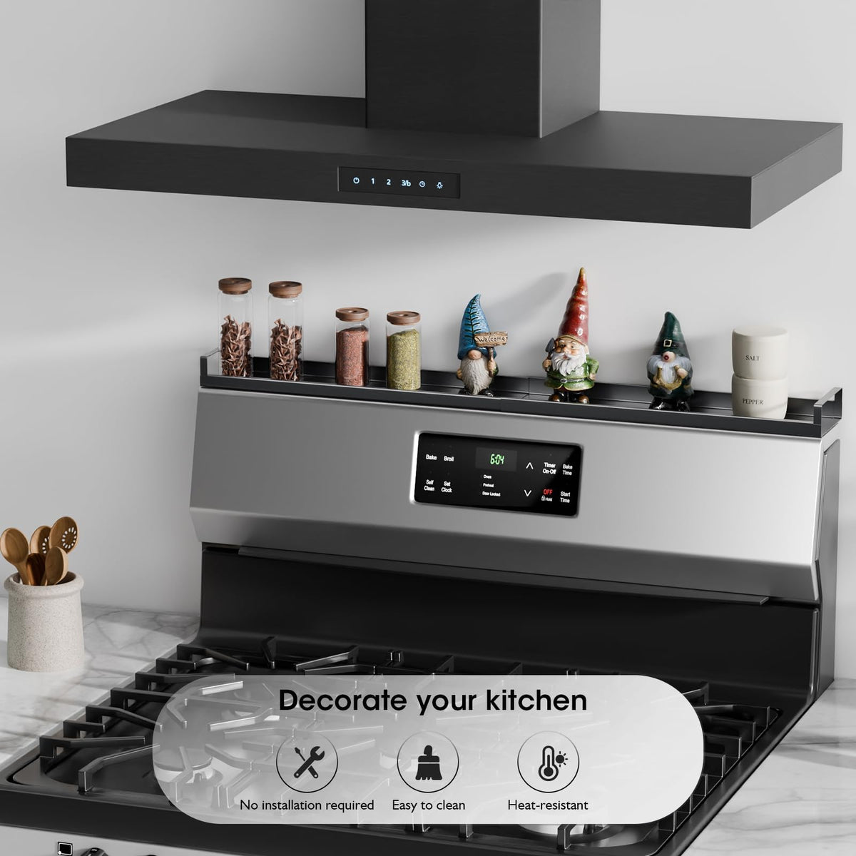 Bumusty 4X Strong Magnetic, 30" Adjustable Low Profile Oven Shelf Spice Rack Over the Stove, Seasoning Organizer Kitchen Shelves, Matte Black size Low Profile