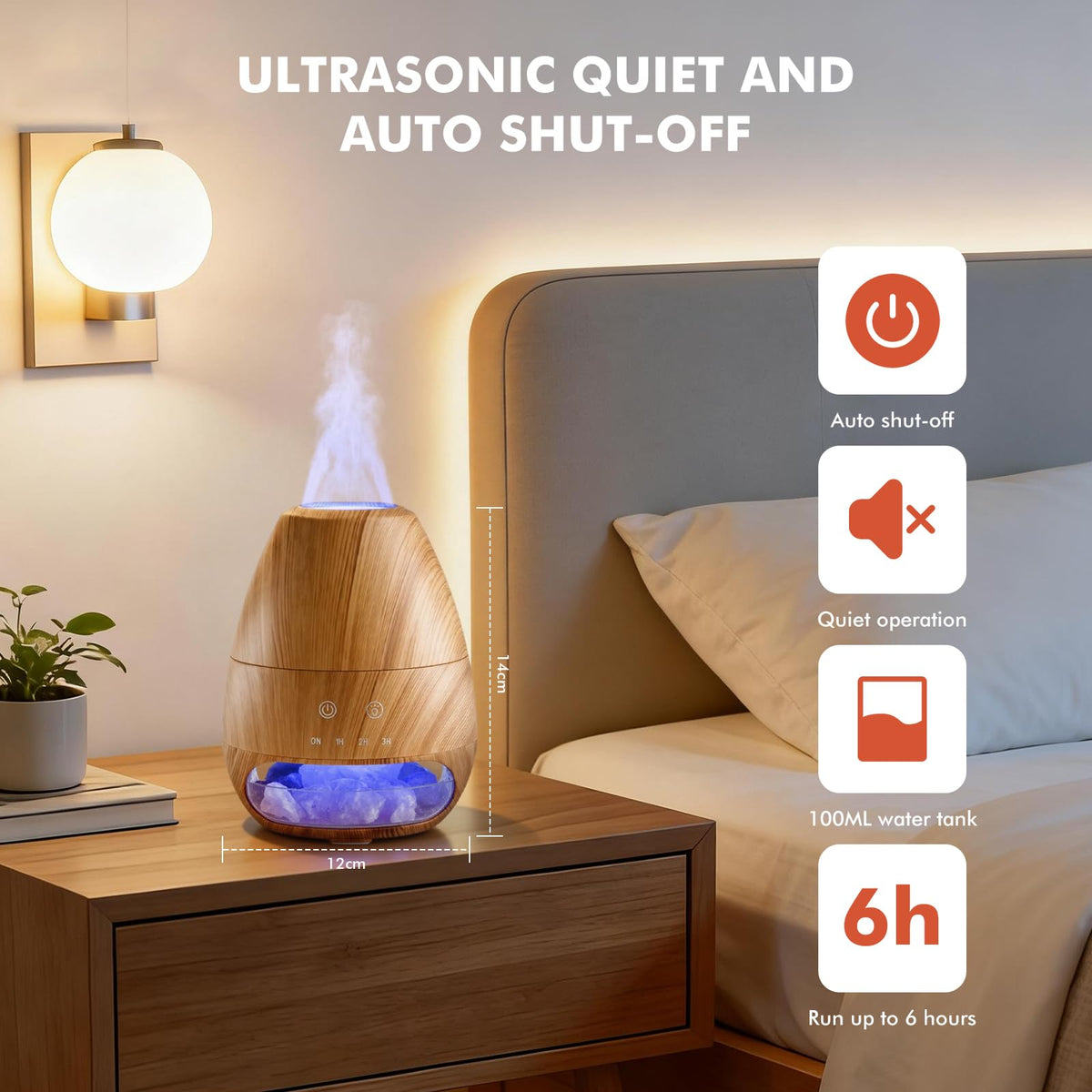 Dialan's Essential Oil Diffuser with Flame Effect Ultrasonic Himalayan Salt Lamp Diffuser Ultrasonic Cool Mist Humidifier Aromatherapy Diffuser with Auto Off for Home Office Gift - 100ml Wood Grain