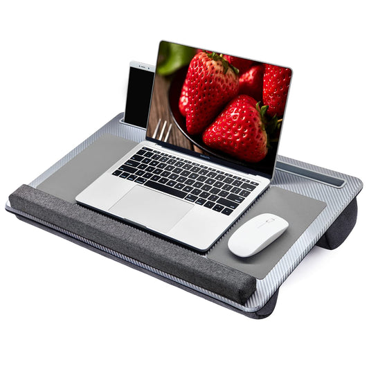 Extra Large Lap Laptop Desk- Home Office Portable LapDesk with Mouse Pad & Wrist Rest for Notebook/MacBook/Tablet, Sofa Bed Working, Writing, Drawing (Carbon Silver, Fit Up to 17-inch Laptops)