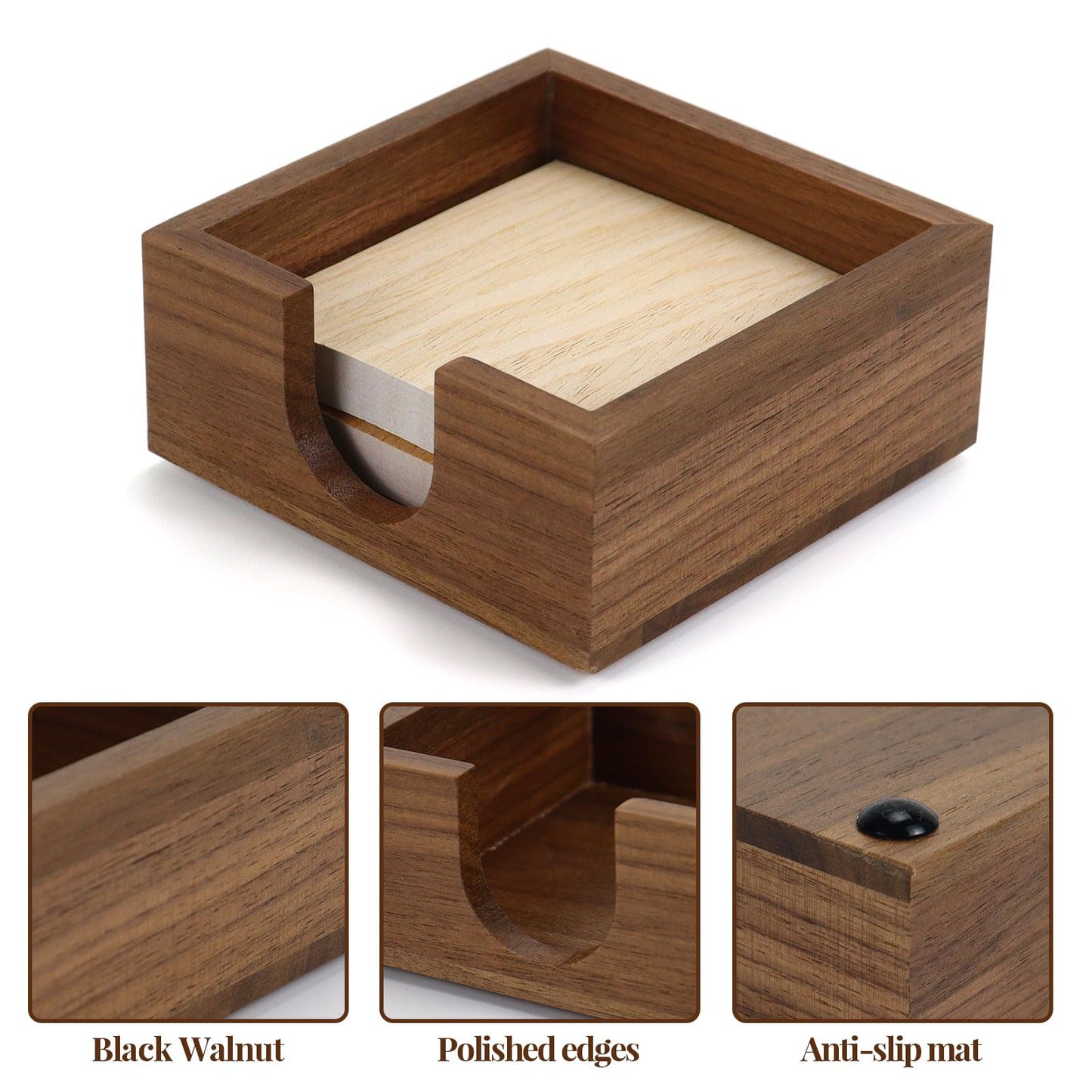 Buqoo 6-Piece Walnut Wood Desk Organizer Set - Pen Holder with Acrylic Insert, Tape Dispenser, Sticky Note Holder, Paper Clip Holder for Home Office School Supplies