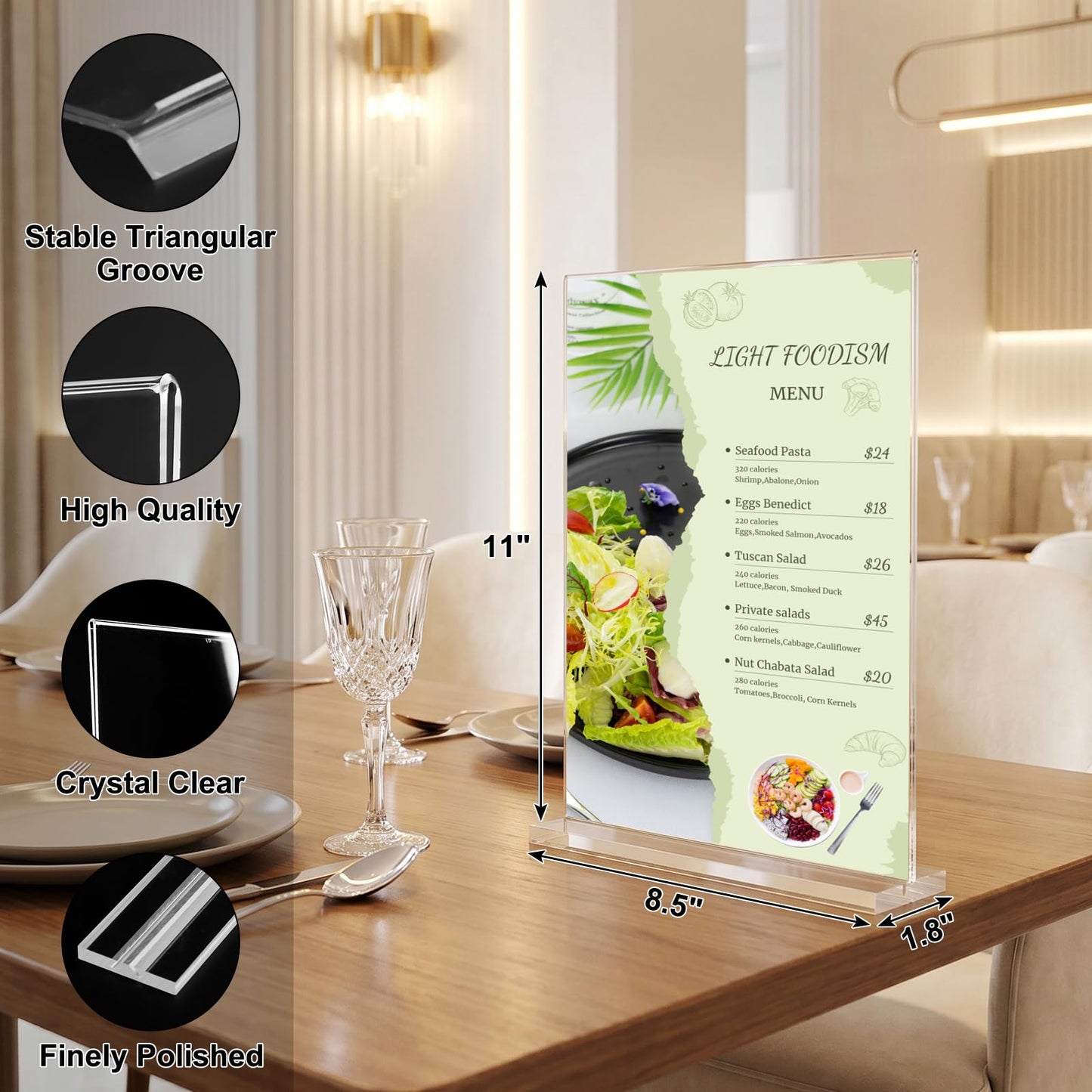 xydstay 6pack Acrylic Sign Holder 8.5 X 11, Vertical T Shape Clear Plastic Sign Holder, Menu Holder, Table Display Stand for Restaurant, Office, School, Store and Home Use