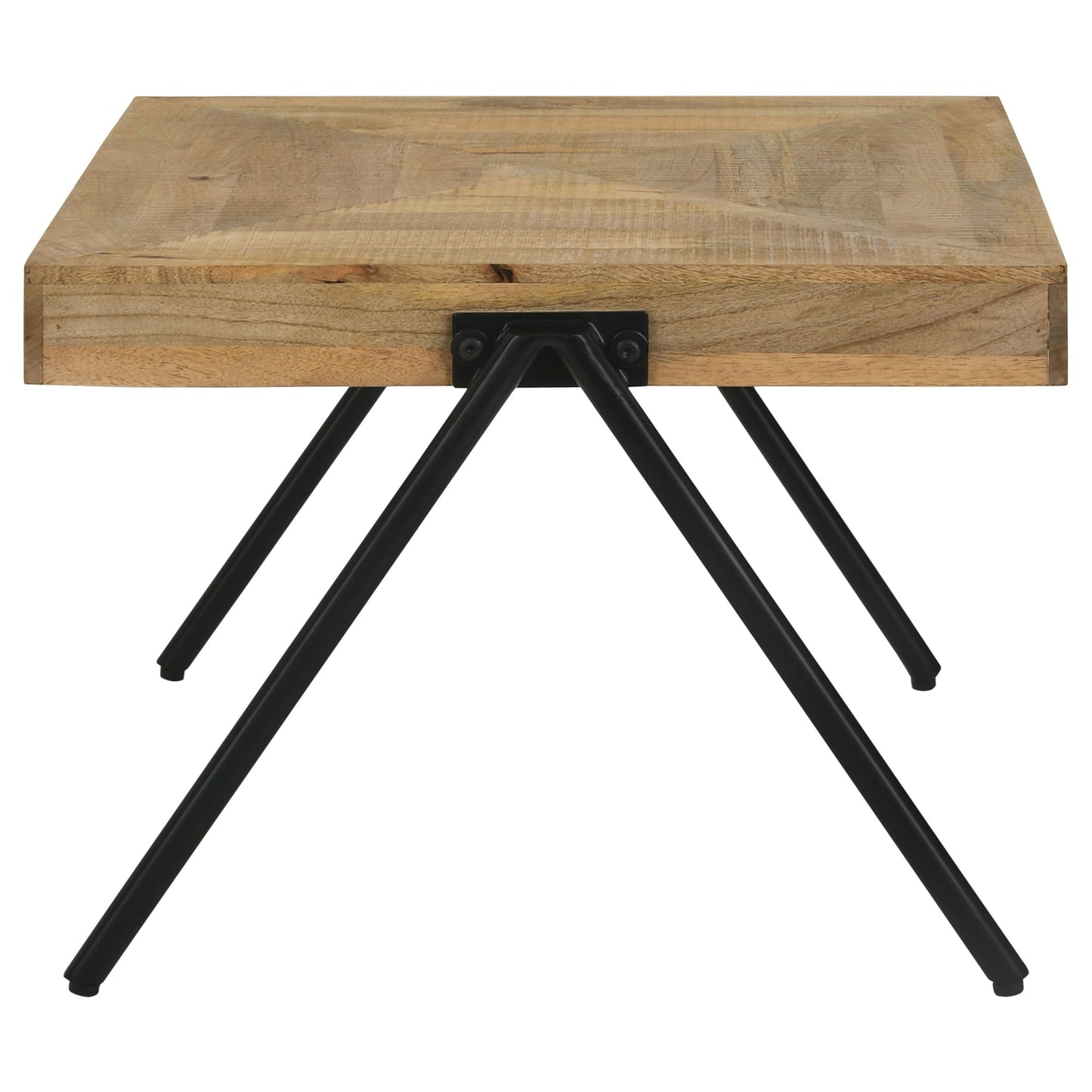 Coaster Home Furnishings - Avery - Solid Mango Wood - Rectangular Coffee Table with Natural Finish, Iron Base, V-Shaped Legs, Beveled Edges - Living Room - 30 Inch - Natural Tone - 724318