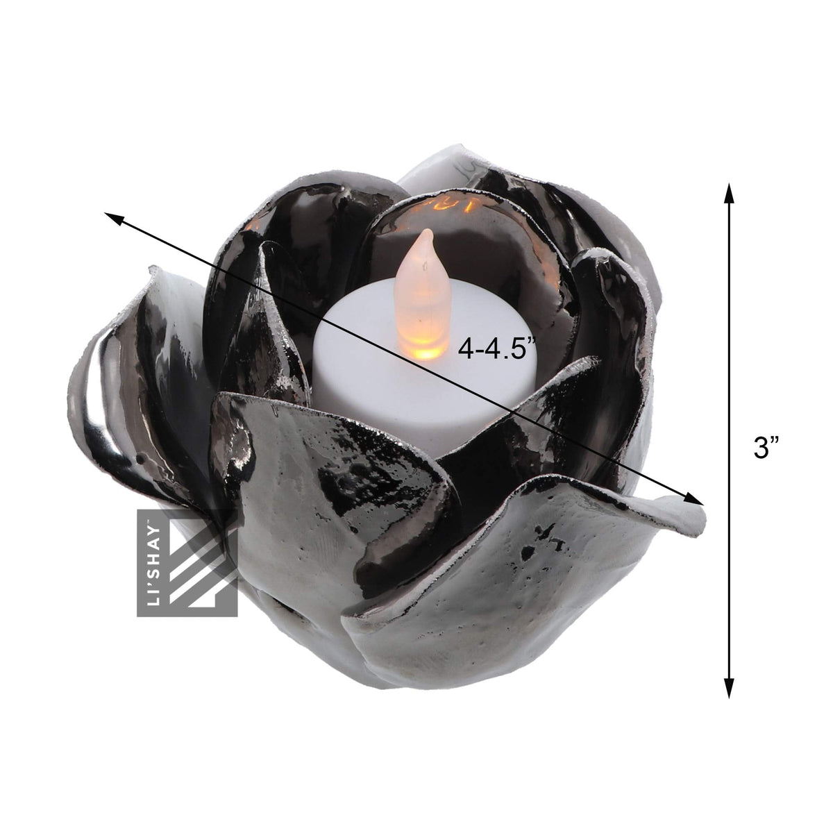 Silver Metal Tealight Votive Flower Candle Holder - Shiny