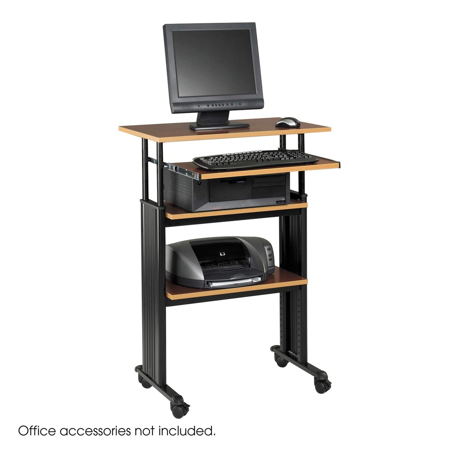 Safco MUV Adjustable-Height Desk – Stand Up & Move While Working in Comfort & Style – Mobile on Four Dual-Wheel Casters, Two Locking – Medium Oak Finish