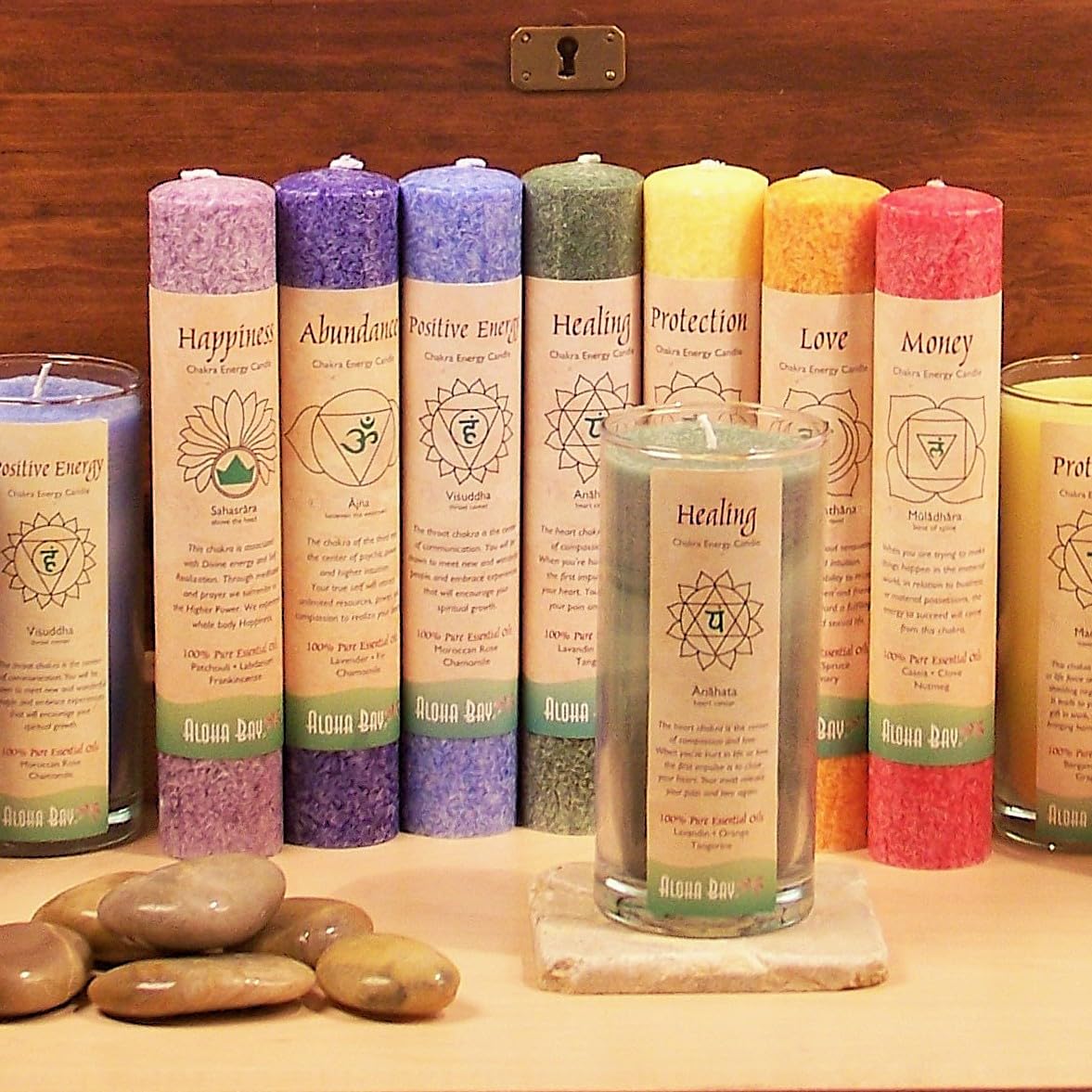 Premium Scented Candle Hand Made Chakra Energy Pillar | 4-Pack | Positive Energy, Visuddha| Yoga, Prayer & Meditation Candle | Long Burn 15 Hours | Essential Oils Moroccan Rose & Chamomile | Aloha Bay