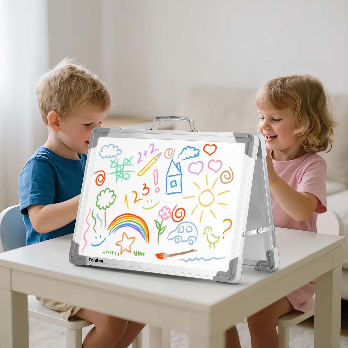 TANKEE Whiteboard 18x24 Inches Double Sided Magnetic Dry Erase Board with Stand, Foldable Desktop Tabletop White Board Easel Portable Whiteboard for Classroom Homeschooling Home Office School Teacher
