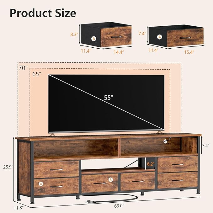 Furologee 63 Inch Entertainment Center, TV Stand
