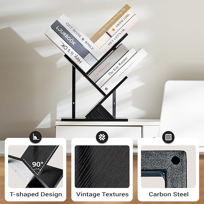 3 Tier Small Tree Bookshelf Black Floating Book Shelves