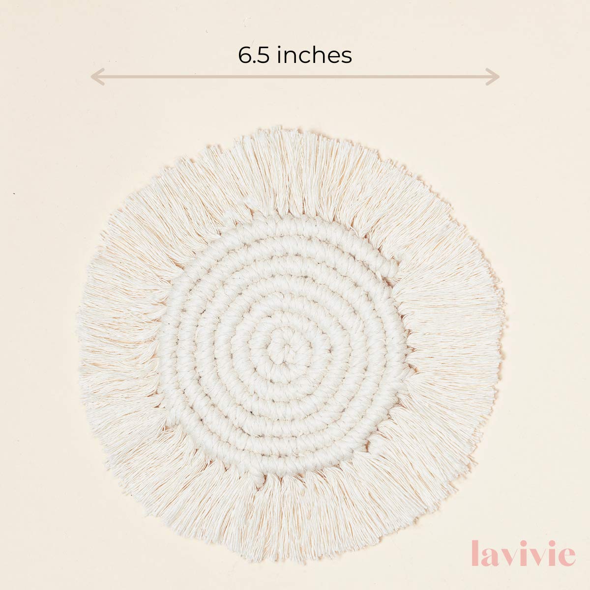 lavivie Macrame Coasters Woven Boho Handmade Absorbent Placemats, for Desk Table Kitchen Dining Room Drink Picnic Housewarming Home Decor Rattan Wicker Bamboo1 (Marshmallow (Set of 2))
