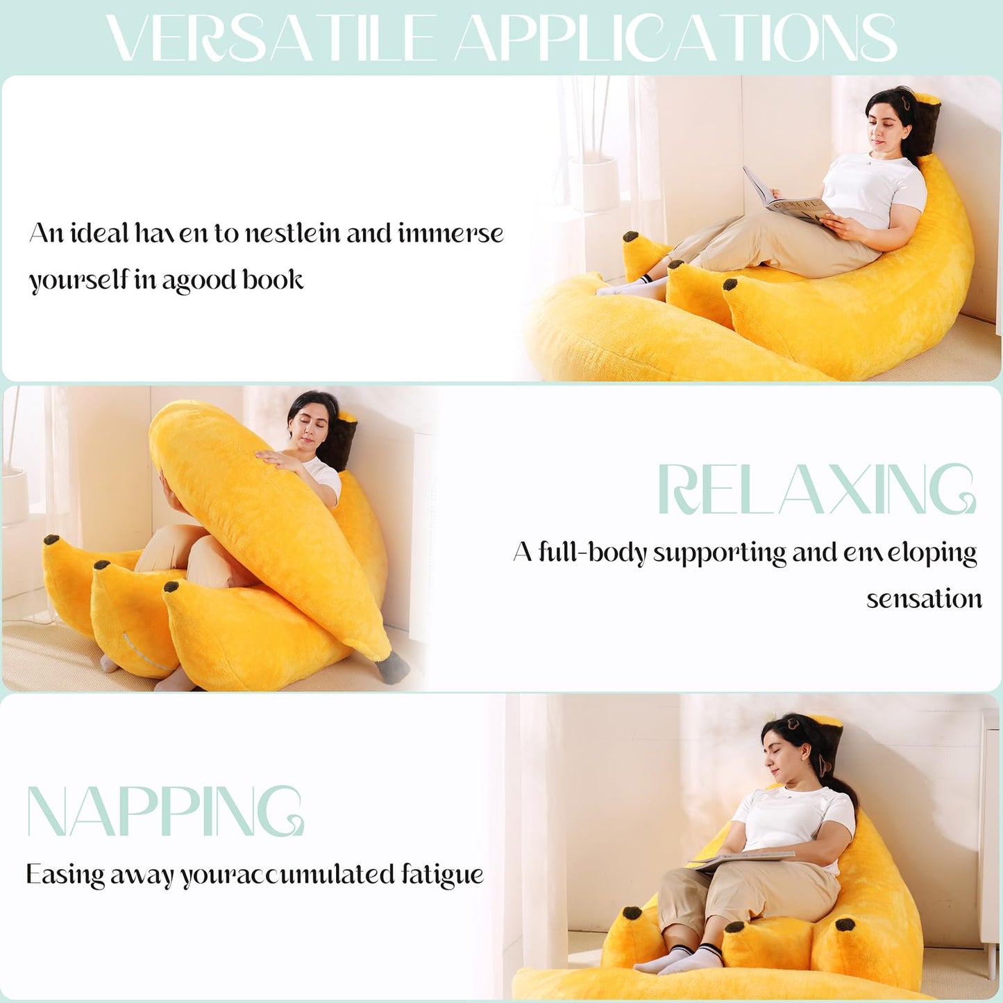 IEVENW Banana Bean Bag Chair with Ottoman, Floor Sofa Bed with Footrest, Comfy Convertible Lounger for Adults, Plush Couch for Bedroom, Living Room or Dorm, L-Yellow
