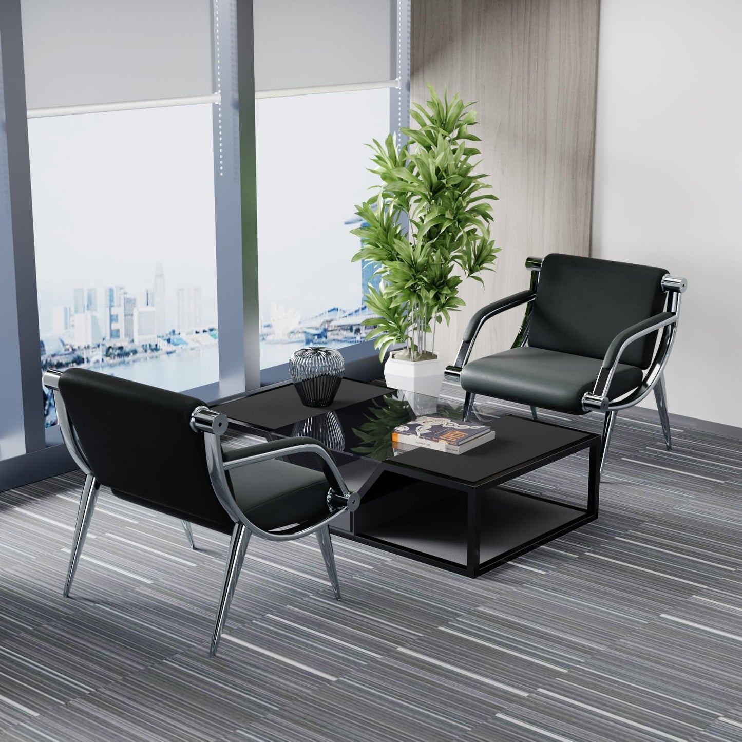 wonline Waiting Room Chair with Armrest Black PU Leather Office Furniture, Office Guest Seating Lobby Conference Reception Chairs for Airport Clinic Hospital Bank Salon Barber(Black)