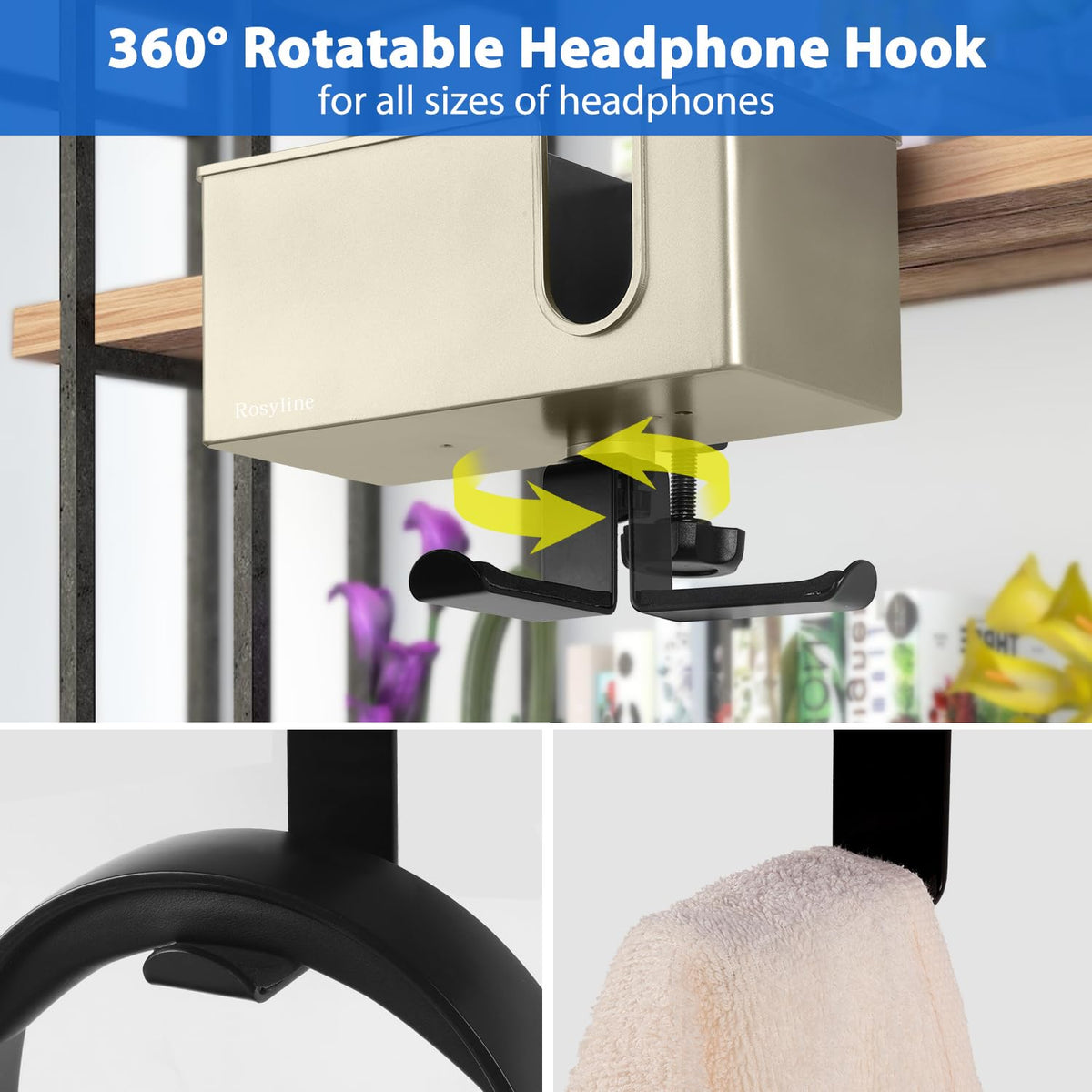 Rosyline 3-in-1 Desk Cup Holder & Clip-on Cup Holder, Clip on Desk Organizer – with Anti-Spill Function, Keeps Your Coffee, Headset, Phone & Pens Within Easy Reach, for Office Desk (Champagne)