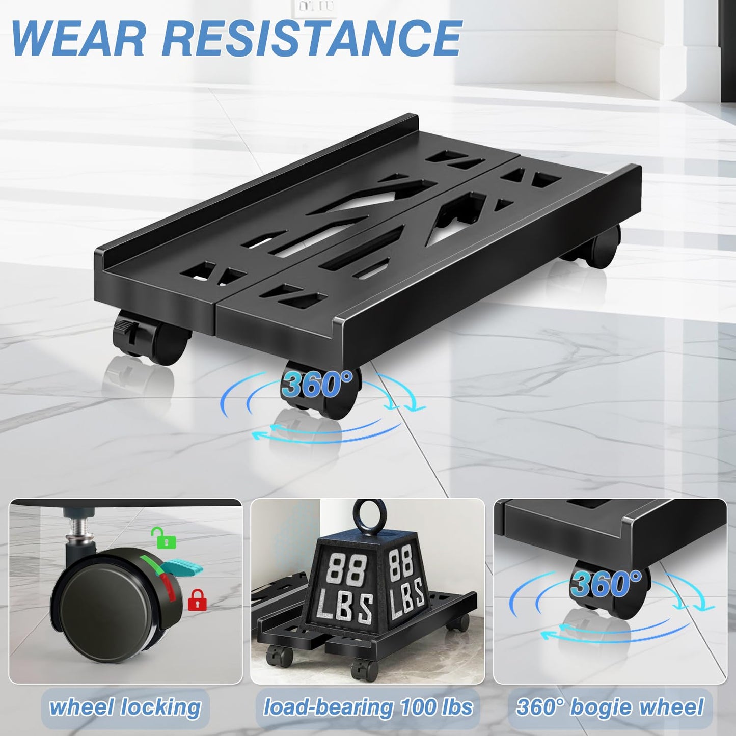 Hmseng Pc Stand for Floor, Adjustable Computer Tower Stand for Carpet,Mobile CPU Stand with 4 Rolling Caster Wheels, PC Tower Stand Fits Most PC Under Desk-D-Black