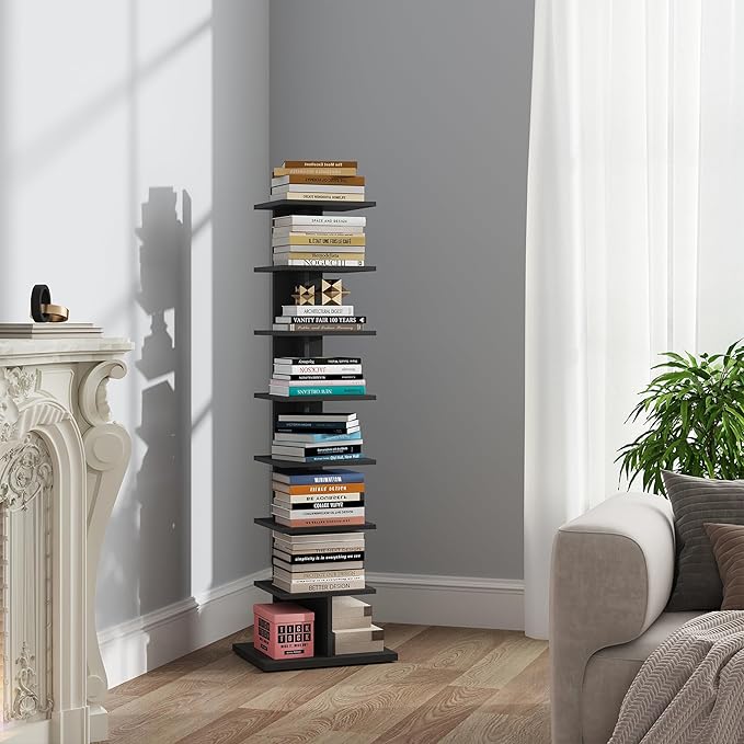 TUTOTAK Narrow Bookshelf, 8-Tier Bookcase, Spine Book Shelf