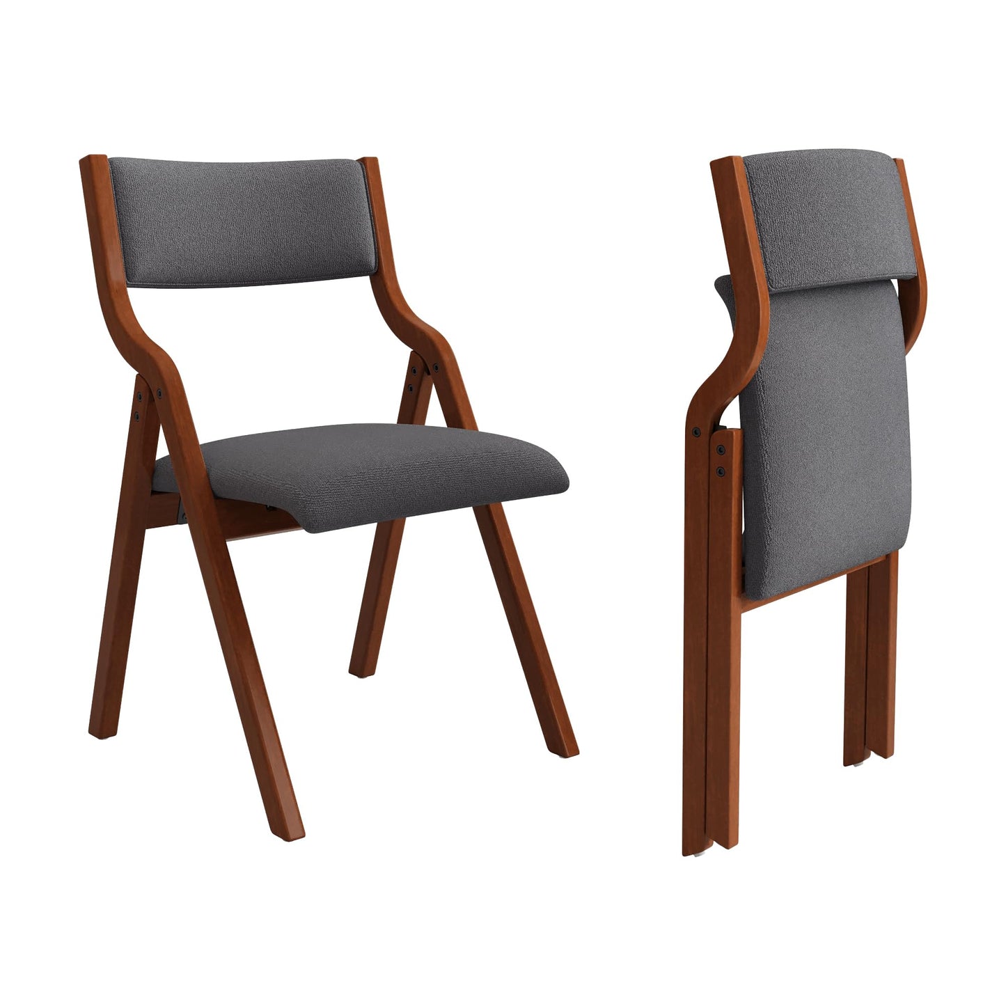 Ball & Cast Folding Dining Chairs Set of 2,Portable Kitchen Chairs with Padded Cushions,Ergonomical Design,Foldable Wood Dining Chairs for Dining Room,Restaurant,Kitchen,Office,Indoor,Dark Grey+Cherry