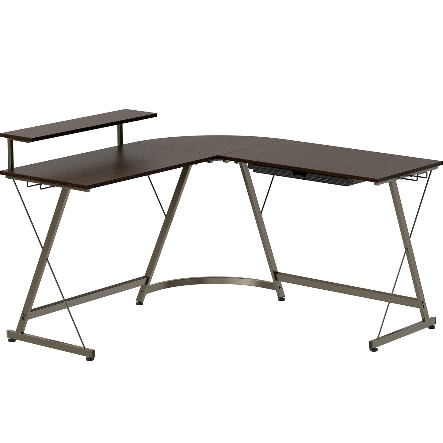 SHW 51 x 51 Inches Vista L-Shaped Desk with Monitor Stand and Drawer, Espresso