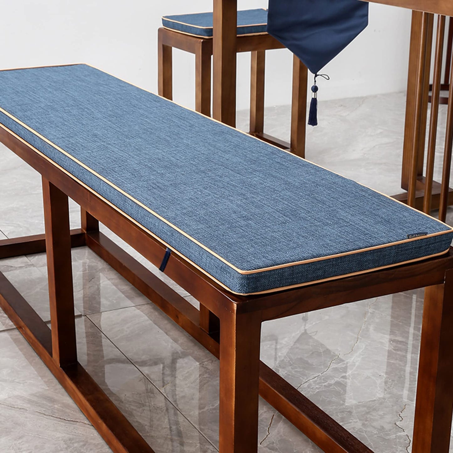 SXROMDA Customize Bench Cushion, Furniture Cushion, High Density Memory Foam, Linen Washable, Non-Slip Bench Pad for Shoe Bench Rack, Window, Piano, Dining (Custom Size, Blue-B)