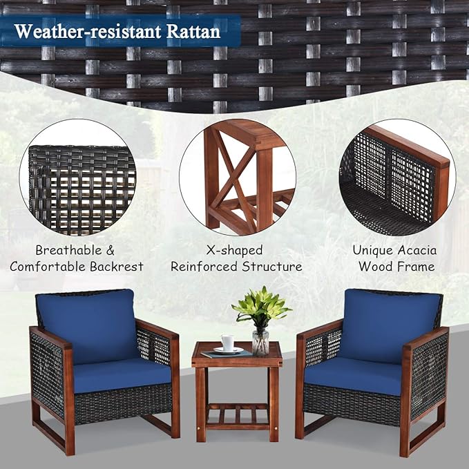 Tangkula 3 Pieces Patio Wicker Furniture Set, Rattan Outdoor Sofa Set