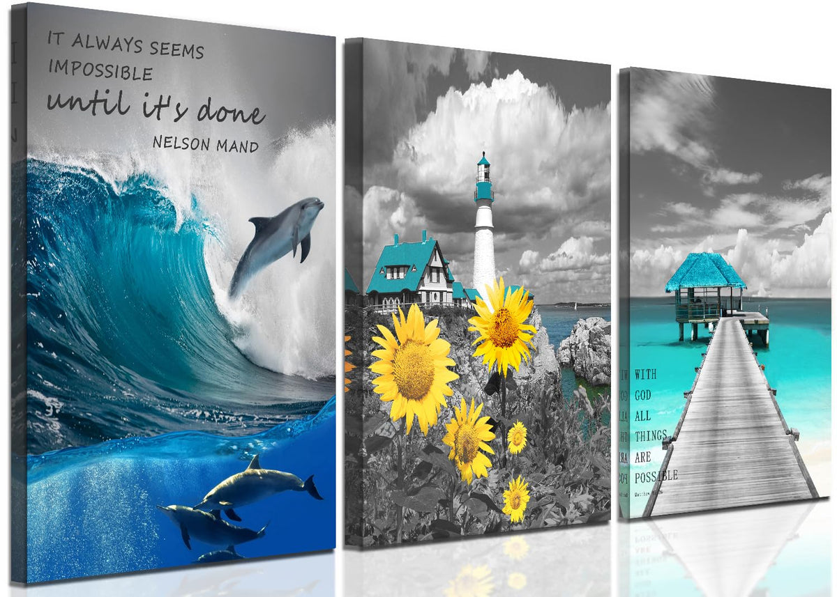 Inspirational Wall Art Canvas Poster Framed Canvas Motivational Print Seascape Ocean Pictures for Bedroom Office Living Room Home Decoration
