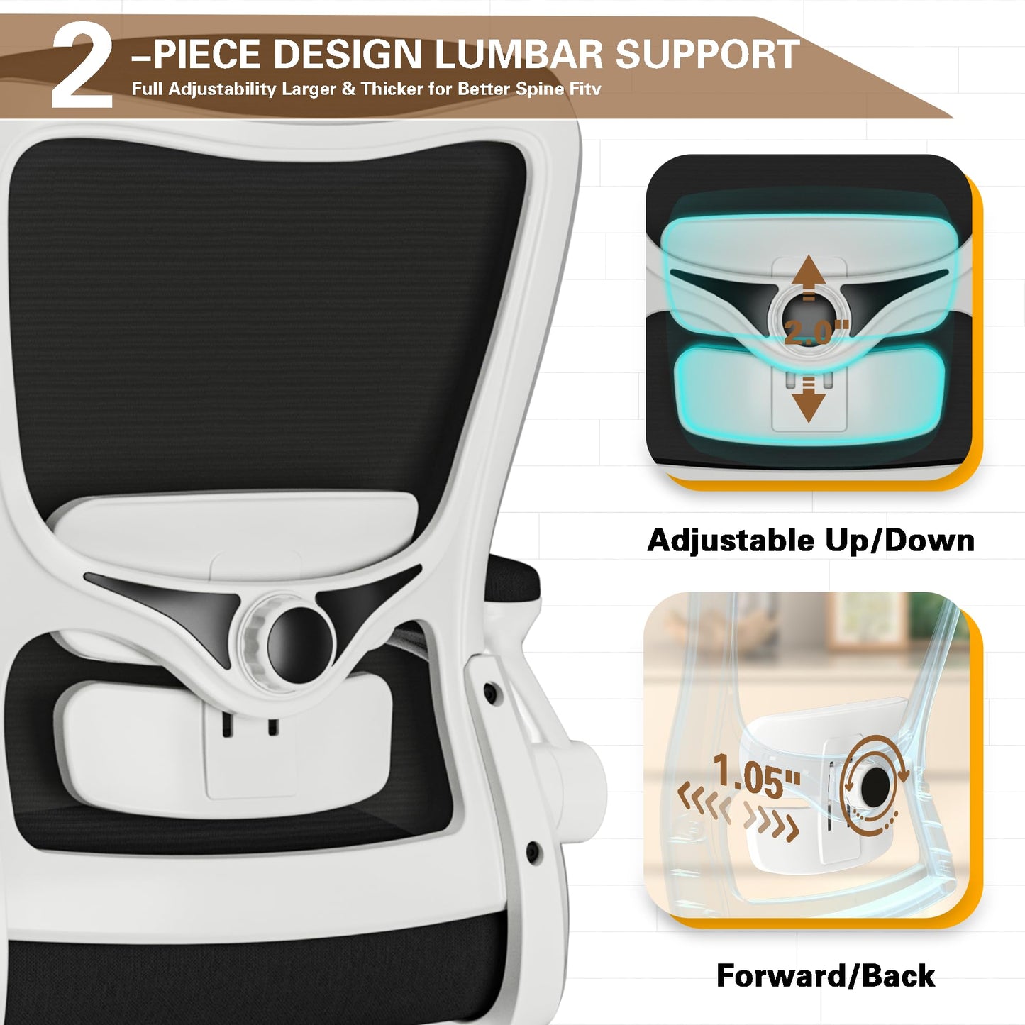 Ergonomic Office Chair - High Back Desk Chair with Adjustable Lumbar Support, Breathable Mesh Back, 330LBS Capacity, Easy Assembly (Black&White)