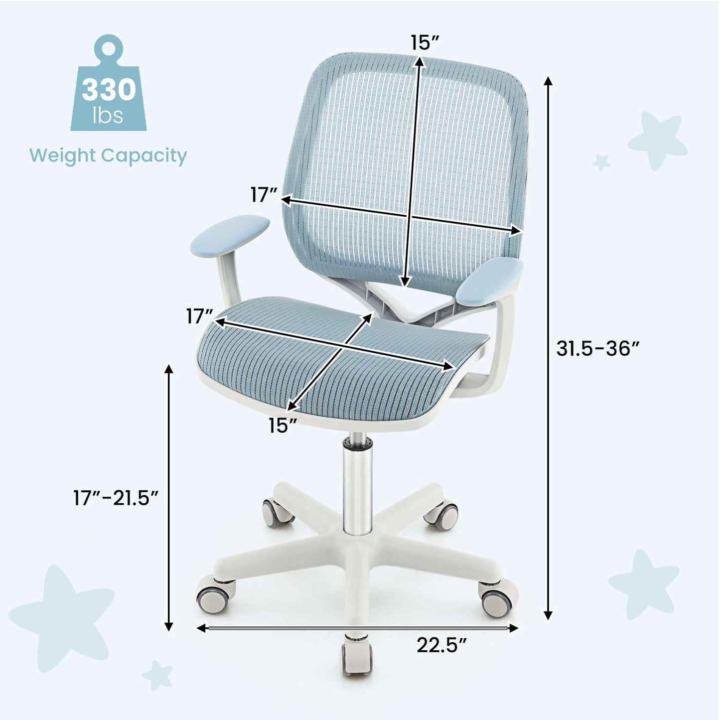 Costzon Kids Desk Chair, Height Adjustable Children Study Computer Chair with Armrests, Sit-Brake Casters, Swivel Mesh Task Chair for Boys Girls Teens Students, Kids Chair for Home, Office, School