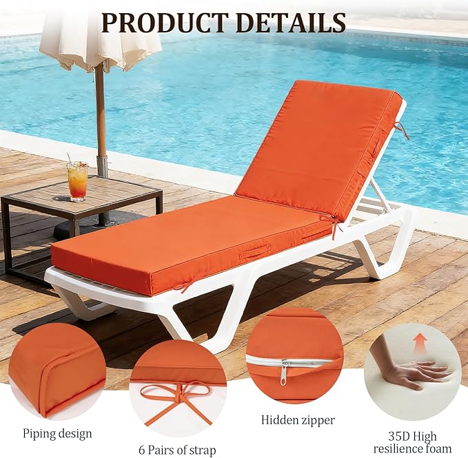 72x21x4in Lounge Cushions for Outdoor Furniture, Outdoor Lounge Chair Cushions