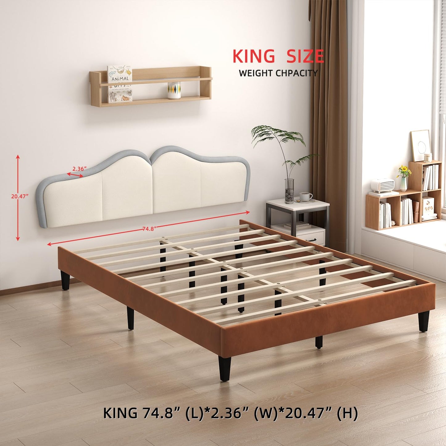 HouseMila King Headboard,Upholstered Headboards Bed Head Board Modern Wave Shaped Velvet Wall Mount Bed Headboard for Stylish Bedroom Decor(King,Beige+Light Blue)