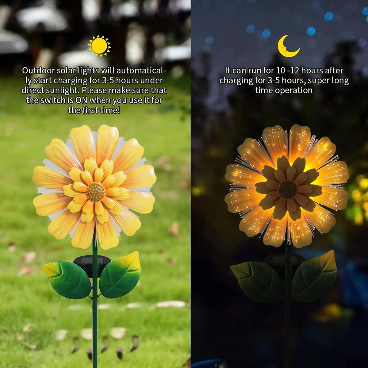 TSTGEE Solar Garden Stake Solar Flower with Fiber Lights Metal Sunflower Decorative Outdoor Lights Waterproof for Pathway Yard Lawn,Garden Gifts for Women,Mom,Grandma
