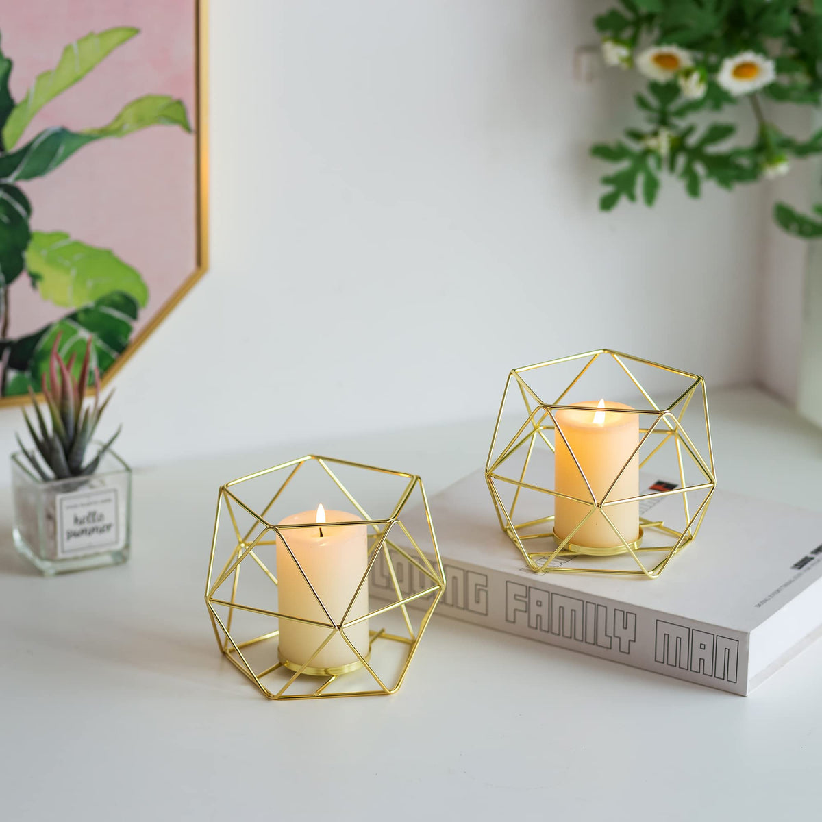 20pcs Geometric Candle Tealight Holders Gold - Holder for Tea Light Decorative Votive Candle Stand Accents for Home Table Shelf Mantel Modern Geo Decoration Christmas Wedding Reception Décor, Gold