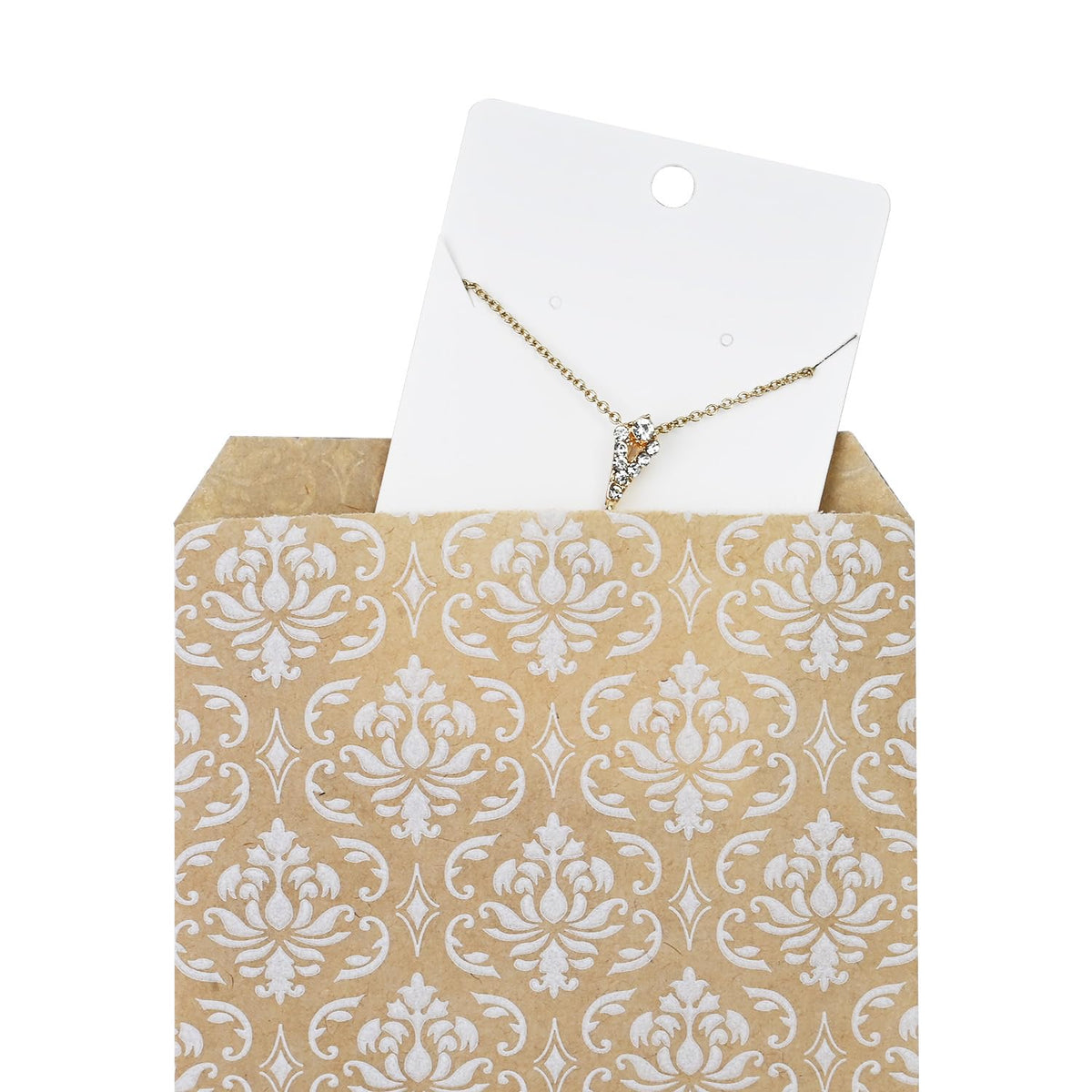 MOOCA 200 Pcs Damask Kraft Paper Gift Bags - Bulk, Small Business, Jewelry, Candy, Popcorn, Cookie & Treat Bags - 4 W x 6 H in - Kraft with White Damask