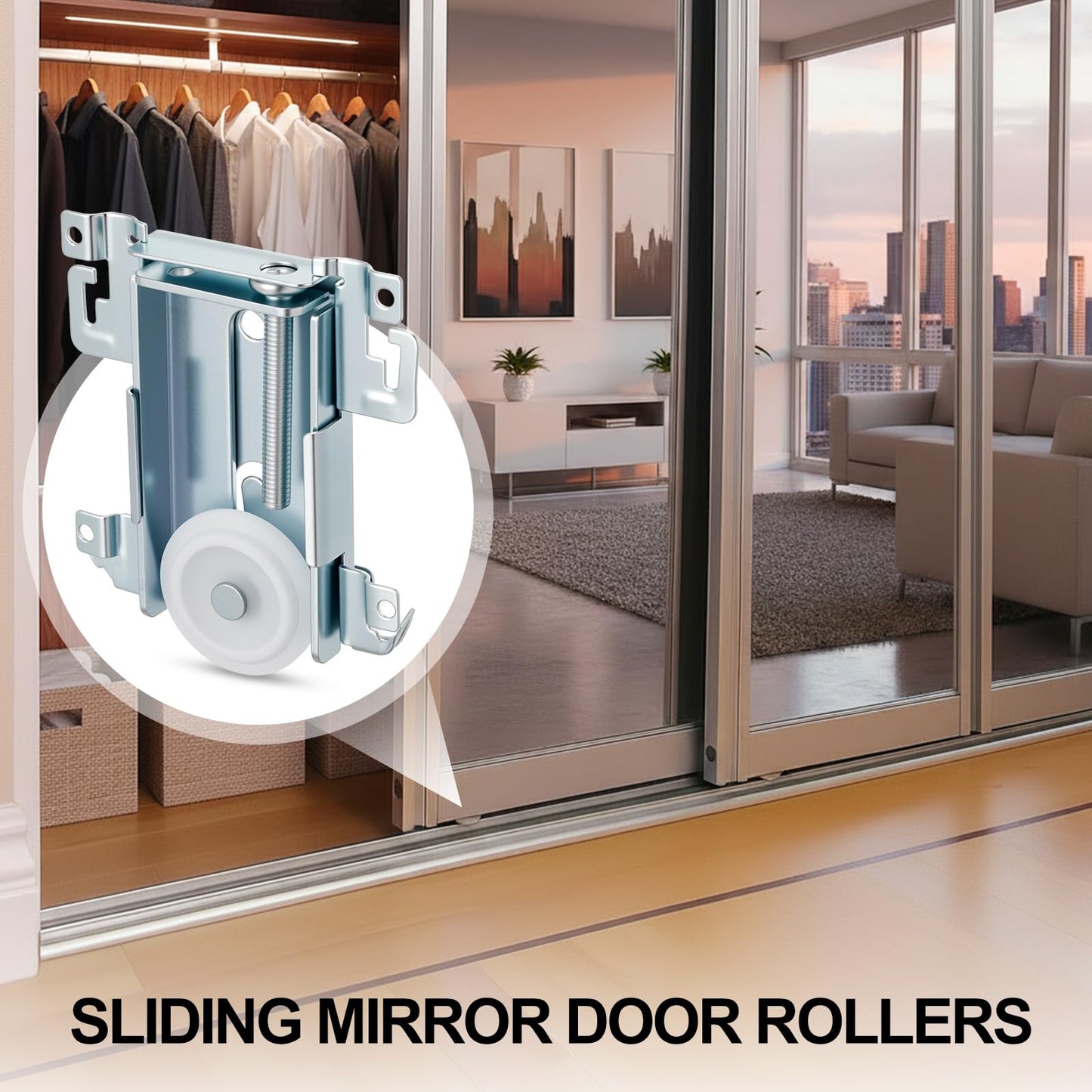 Therwen 4 Pcs 1-7/16 Inch Sliding Mirror Closet Door Roller Assembly Closet Door Wheels Steel-Framed Bottom Roller Replacement for Mirror Wardrobe