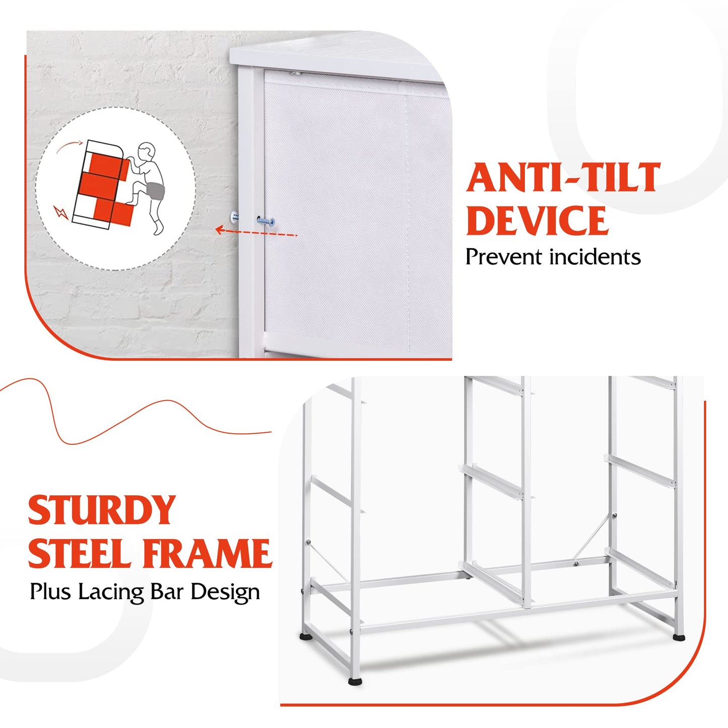 WLIVE White Dresser for Bedroom with 6 Fabric Drawers, Closet Dresser with Metal Frame, Wooden Top, Chest of Drawers for Closet, Living Room, Hallway