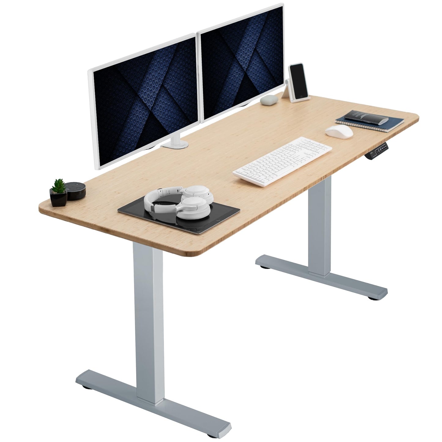 VIVO Electric 60 x 24 in Real Bamboo Standing Desk, Memory Height Adjustment, 1B Series, Holds 220 lbs, One-Piece Top, Gray Frame, DESK-KIT-1G6O