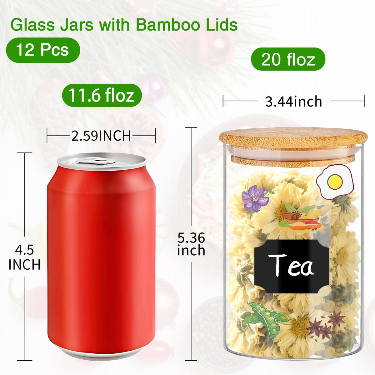 BGraceyy Glass Jars with Bamboo Lids 20 oz, 12 Pcs Stackable Kitchen Glass Pantry Storage Containers with Airtight Bamboo Lids for Rice, Candy, Sugar, Flour, Nuts, Cookie, Bean
