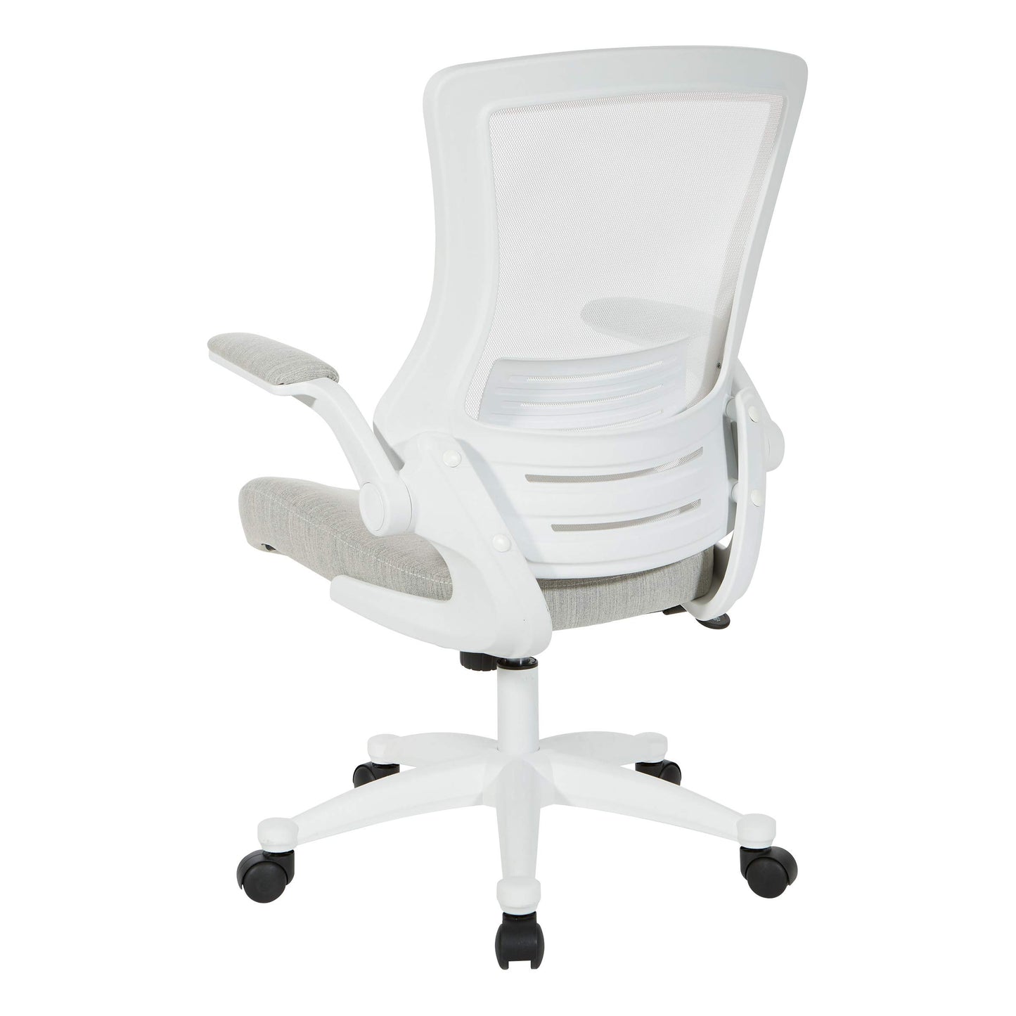 Office Star Ventilated White Screen Back Manager's Office Chair with Padded Color Flip Arms with White Nylon Base, Linen Stone Fabric