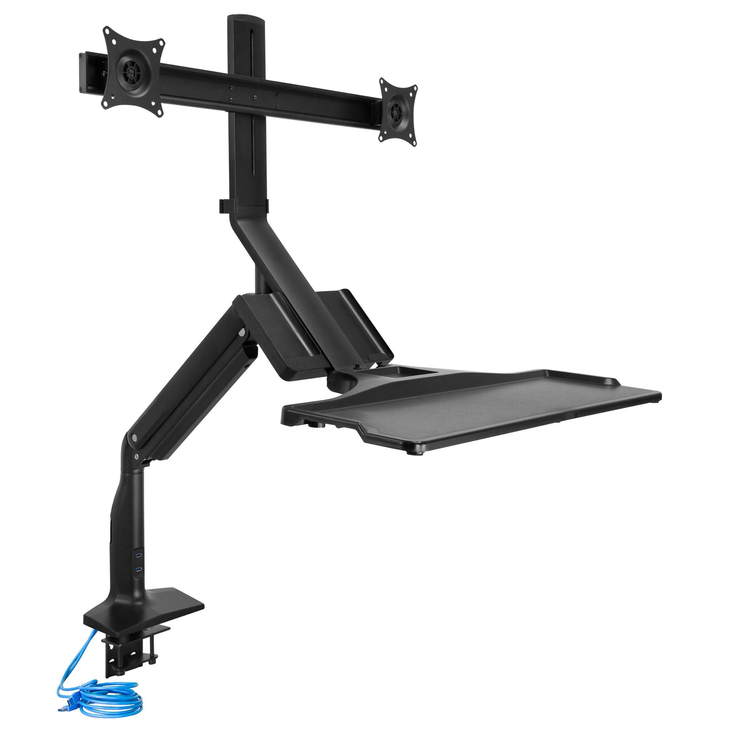 Mount-It! Dual Monitor Arm Desk Mount Sit-Stand Workstation with 2 USB 3.0 Ports, Height Adjustable 23.1–42.9”, Fits Two 17–27” Screens, 13.2 lbs Each, VESA 75x75 100x100, Clamp or Grommet