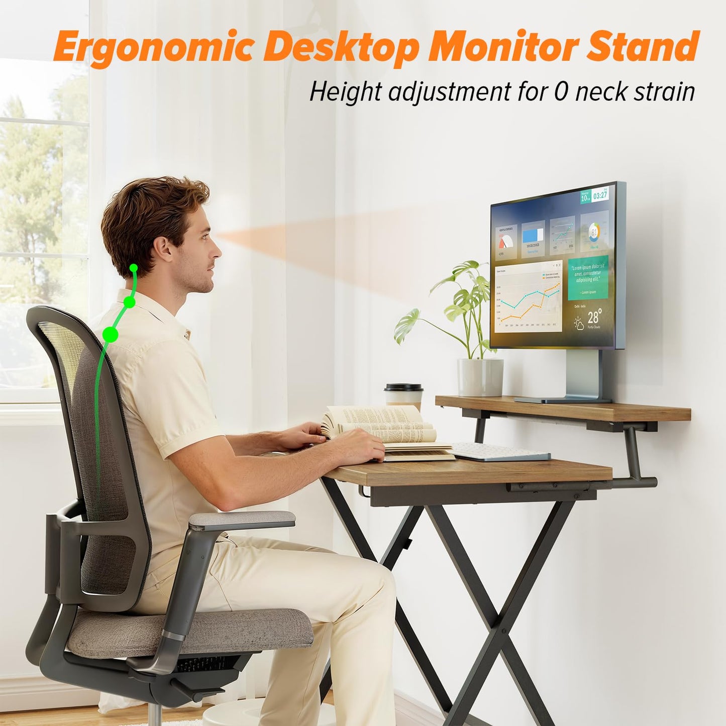 WOHOMO Folding Computer Desk with Adjustable Height, 23.6" x 31.5" x 25.6" Foldable Table with Monitor Stand, Small Office Desk for Bedroom, Space Saving Desk for Home Office, Easy Assemble, Walnut