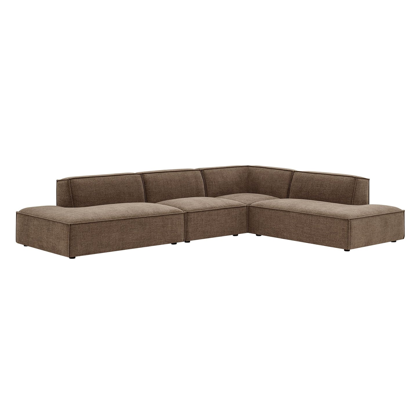 Modway Restore Performance Fabric Upholstered 4-Piece Modular L-Shaped Armless Sectional Sofa in Mocha – Low Profile Couch with Coil Seat Support and French Piping