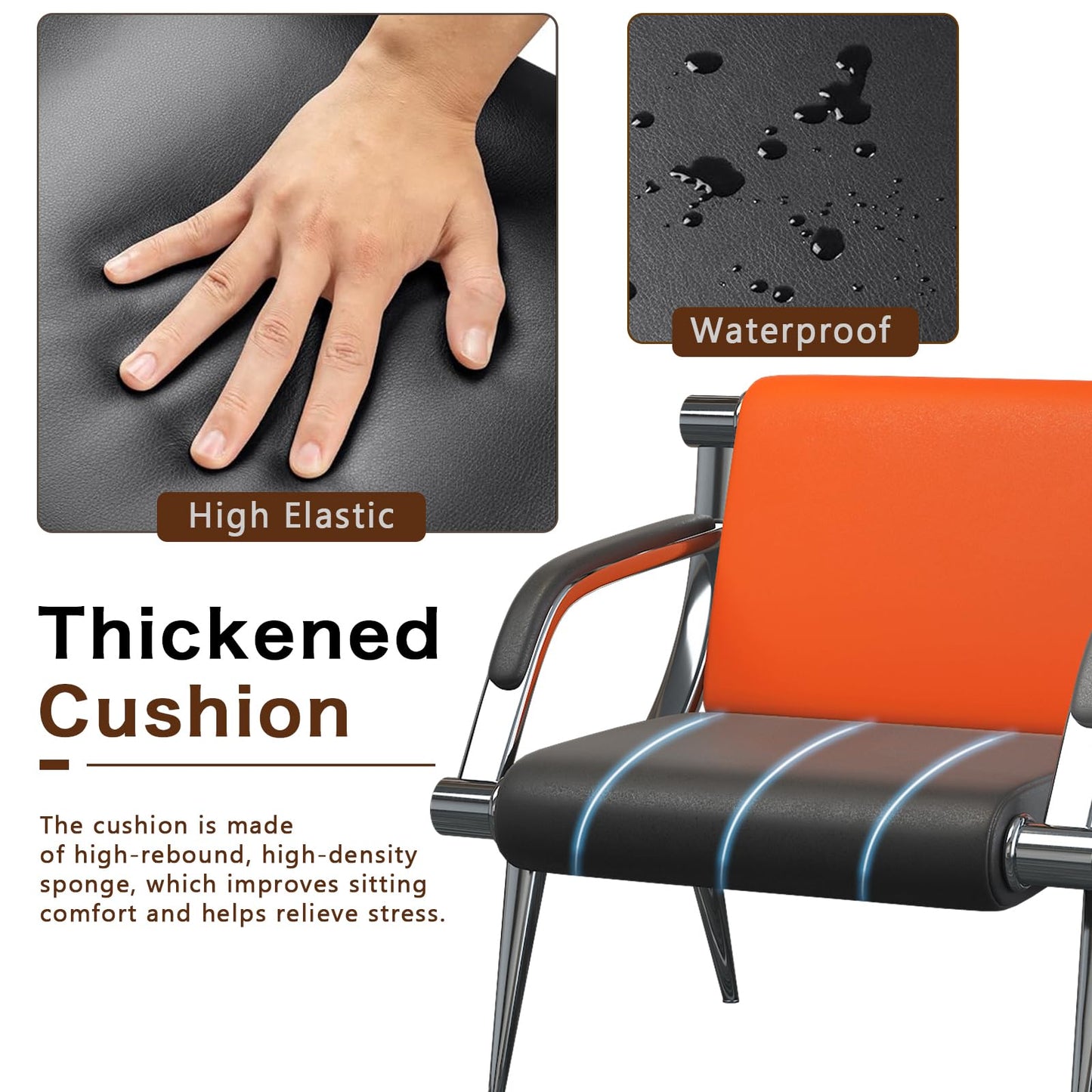 wonline Waiting Room Chair with Armrest PU Leather Office Furniture, Office Guest Seating Lobby Conference Reception Chairs for Airport Clinic Hospital Bank Salon Barber(Orange&Black)