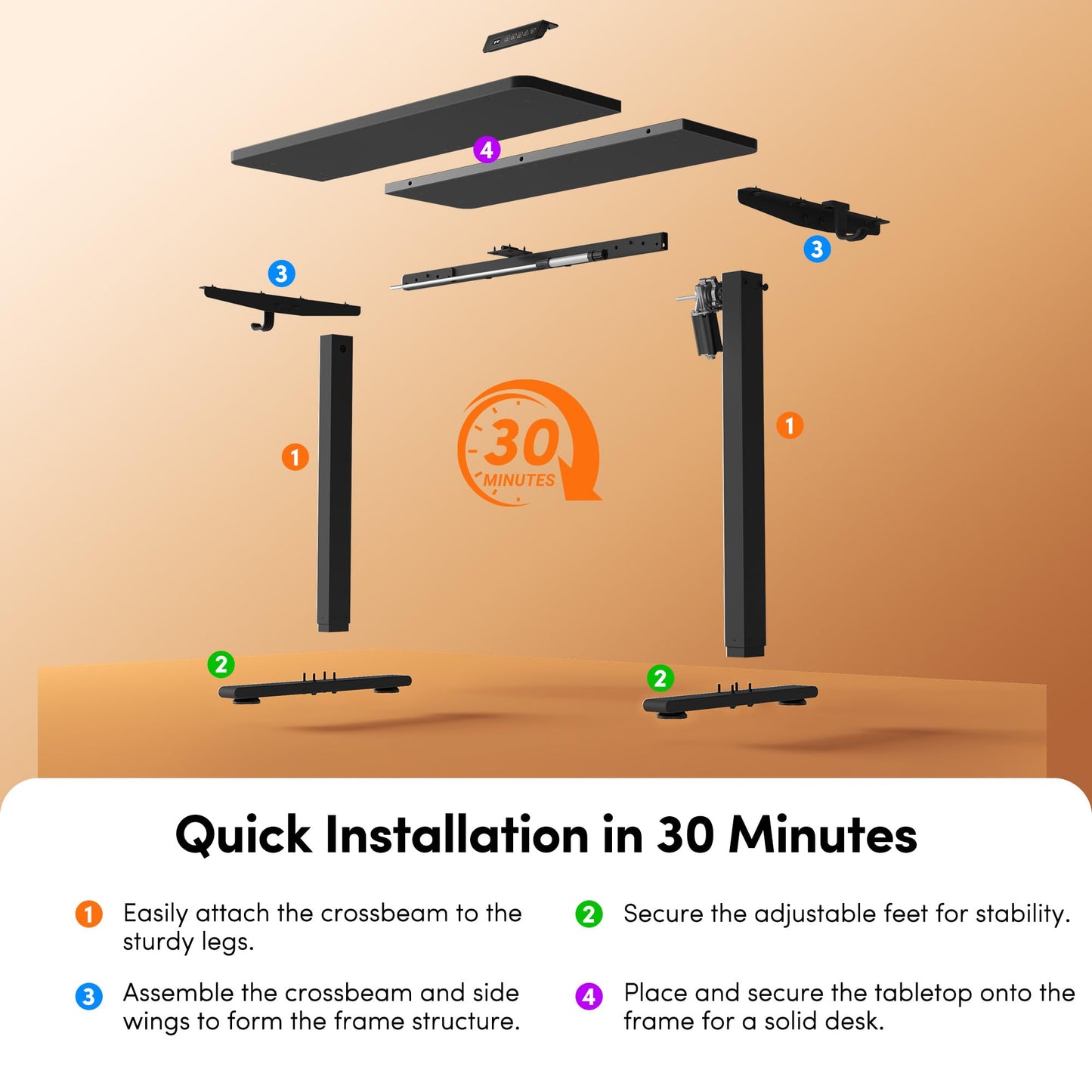 FEZIBO 40 x 24 Inches Electric Standing Desk Adjustable Height, 3 Memory Height Settings, Sit Stand Up Desk for Home Office & Computer Workstation, Black