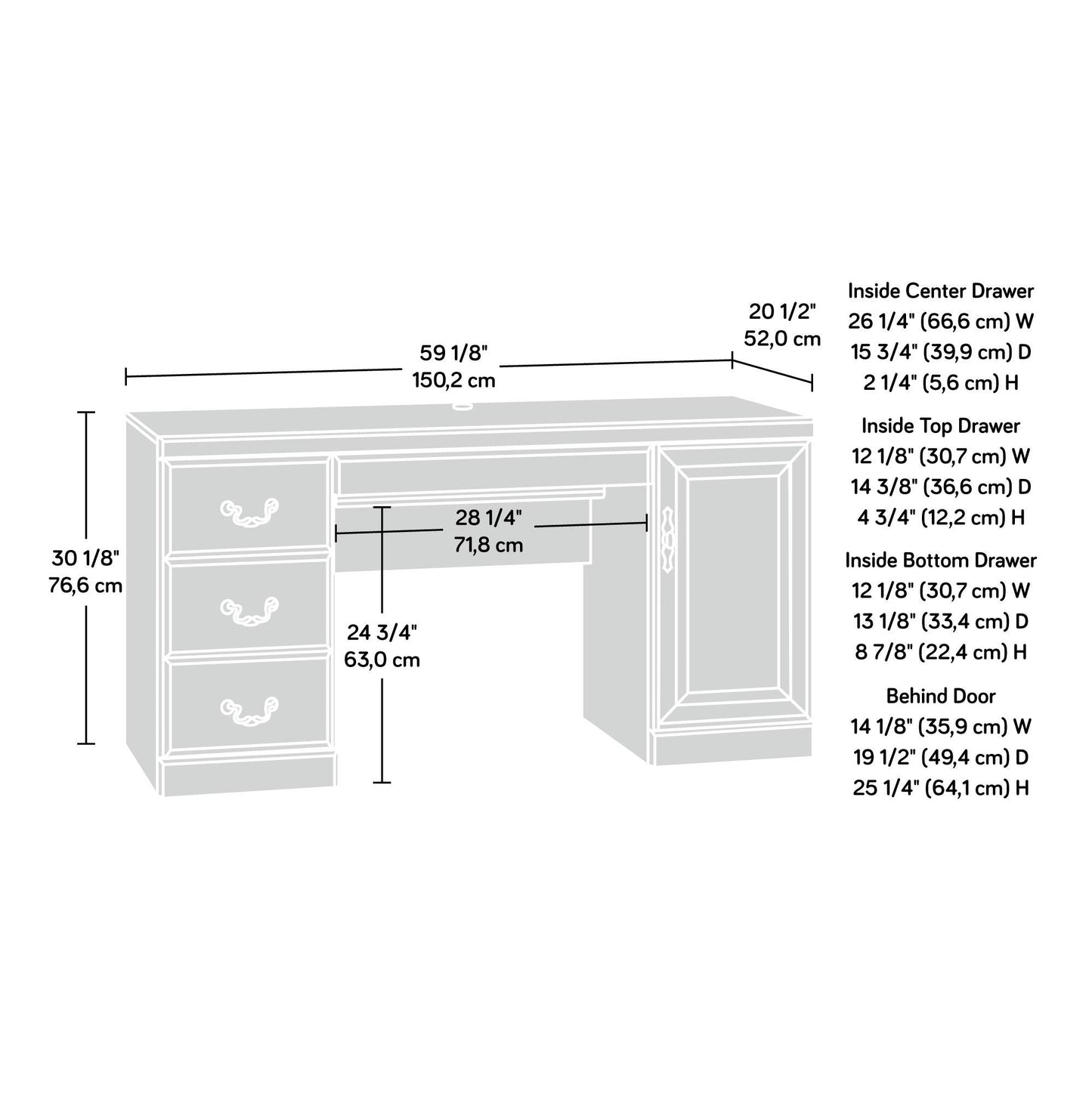 Sauder 404944 Heritage Hill Computer Credenza, Classic Cherry Finish, L: 59.13" x W: 20.47" x H: 30.16"