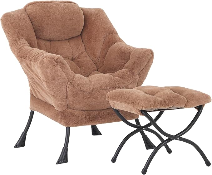 MBOOYOME Lazy Chair with Ottoman, Modern Accent Lounge Armchair with Side