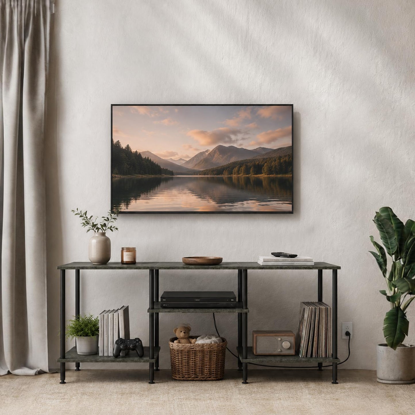 YAHKBTEN TV Stand for Bedroom up to 50 Inch Rustic TV Stands with Power Outlets Small Entertainment Center with Storage 3 Tier TV Media Console Table Cabinet for Living Room Bedroom Office, Dark Grey