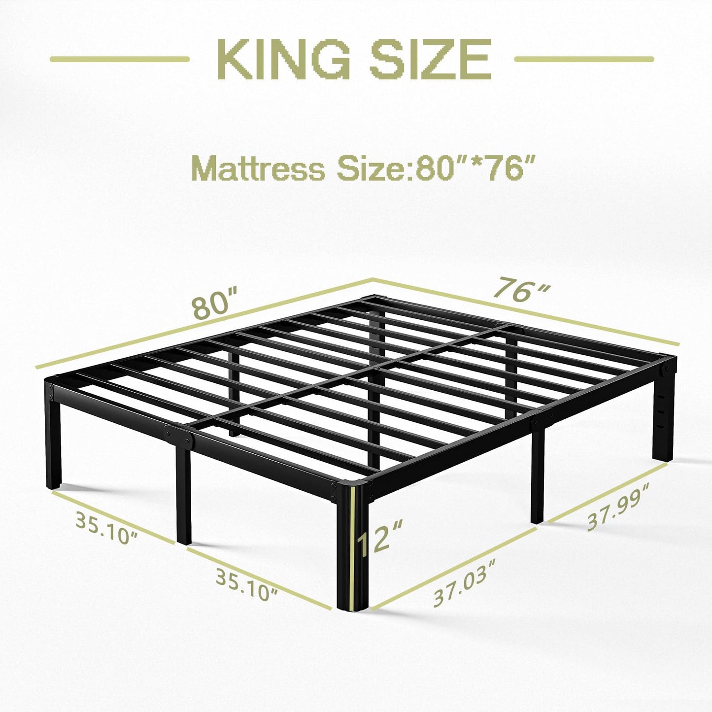 KERAMIK 12 Inch High King Size Bed Frame Metal, Platform King Bed Frame No Box Spring Needed with Round Edge, Easy Assembly, Heavy Duty, Black